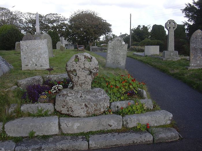 Celtic cross in the churchyard of Breage church, Cornwall