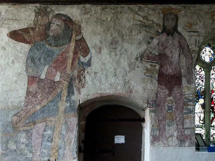 Frescoes inside St. Breaga's Church in Breage, Cornwall