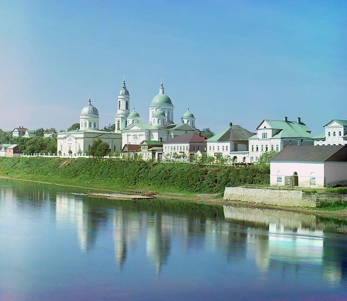 Torzhok. The Transfiguration Cathedral (to the right) and the Church of the Entry of the Lord into Jerusalem
