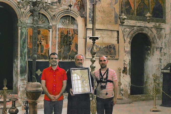 Зураб Шиошвили, архимандрит Клавдий и Георгий Чолокава. Монастырь Креста, Иерусалим