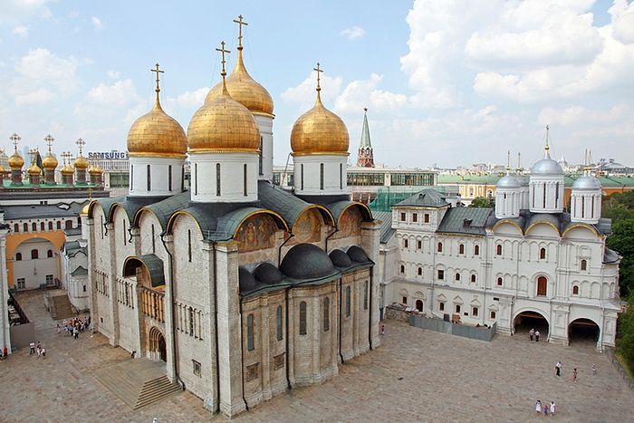 The Dormition Cathedral of the Moscow Kremlin.
