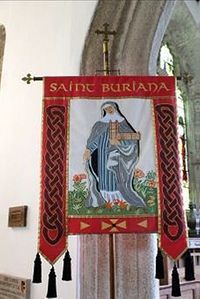 The modern St. Buriana's banner at St. Buryan church, Cornwall (provided by the rector of St. Buryan church) 