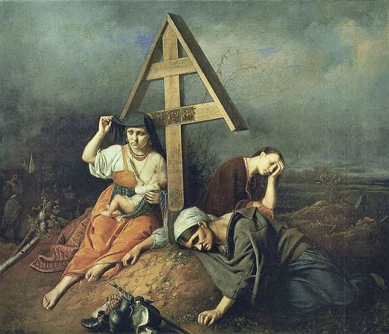 Сцена на могиле. Художник: В.Г. Перов. 1859