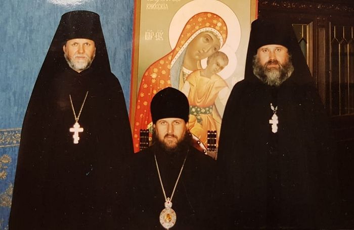 Three brothers (from left to right): Hieromonk Seraphim (the oldest, now an igumen); Bishop Daniel of Yuzhno-Sakhalinsk and Kuril Islands (the youngest, now the Metropolitan of Arkhangelsk and Kholmogory), Hieromonk Tikhon (middle brother, now Archbishop of Sakhalin and Kuril Islands). The administration of the Diocese of Yuzhno-Sakhalinsk. The 2000s.