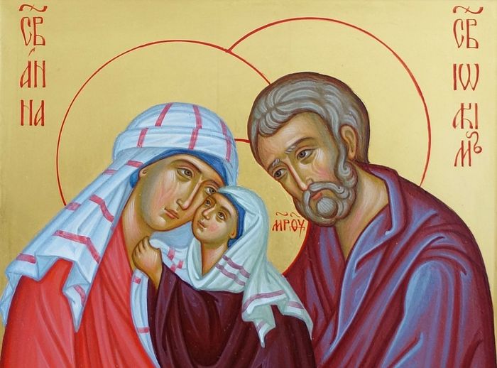 Пресвятая Богородица со Своими родителями: Анной и Иоакимом. Иконописная мастерская во имя преподобного Алипия Печерского