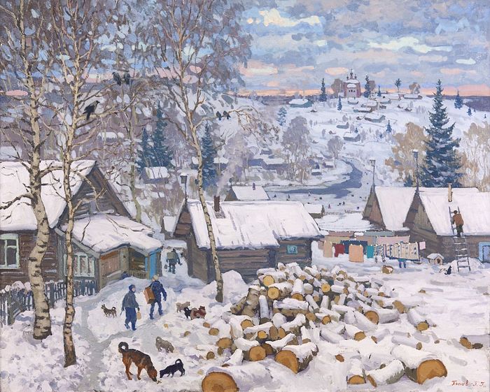 Зимой в деревне. Художник: Павел Попов