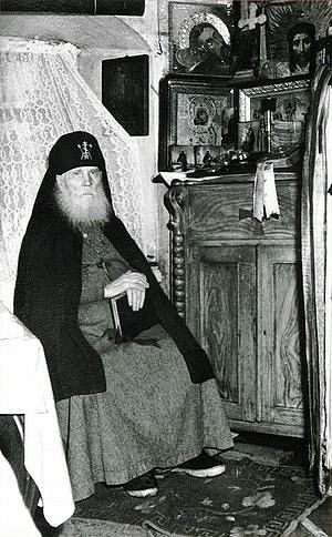 Schema-Hieromonk Symeon (Zhelnin; 1869-1962) in his cell. His canonization took place in 2003