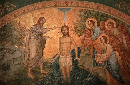 Крещение Господне. Фреска храма Иоанна Предтечи и 12-ти апостолов. Сретенский монастырь