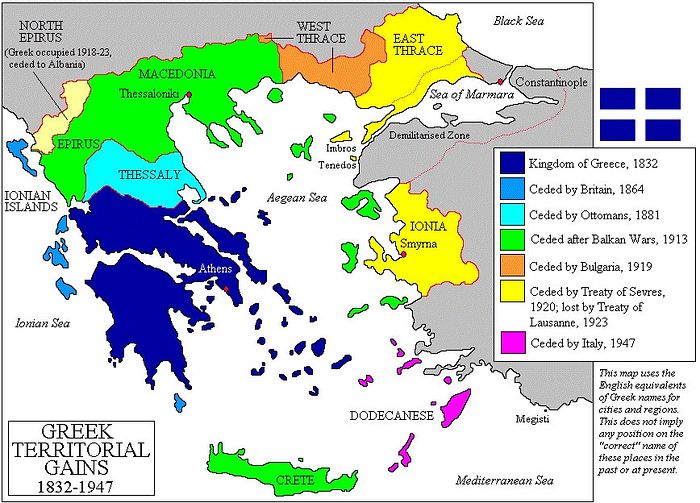 The growth of the territory of Greece in the 19th and 20th centuries. Photo: Wikipedia