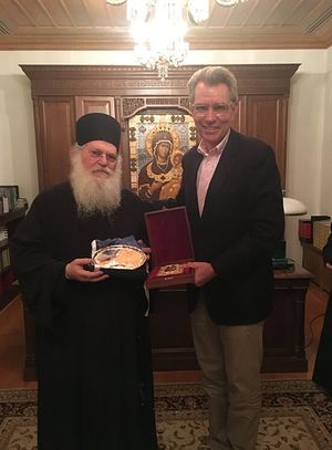 Fr. Ephraim with Ambassador Geoffrey Pyatt. Photo: Twitter