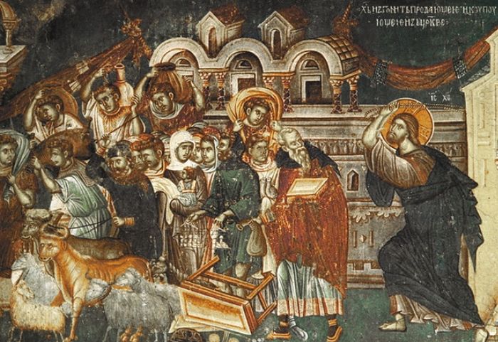 Fresco: Expulsion of the merchants from the temple in church St. Nikita, Banjani. Photo: whereismacedonia.org