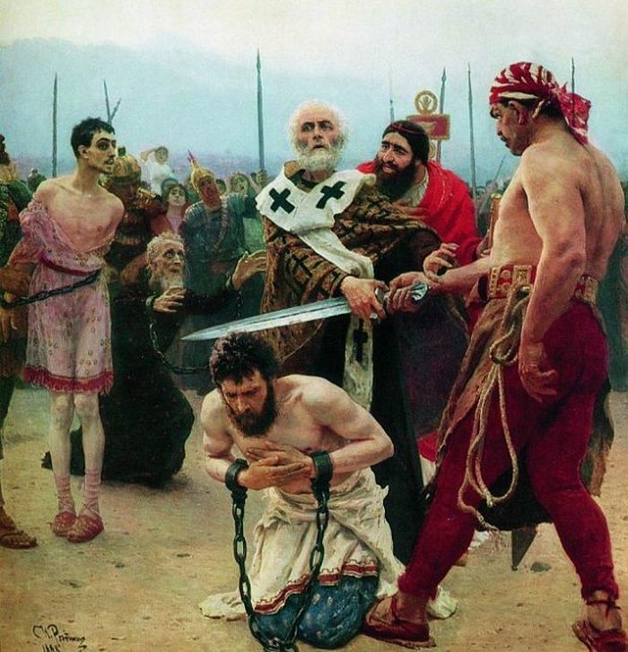 Илья Ефимович Репин – Николай Мирликийский избавляет от смерти трех невинно осужденных. 1888