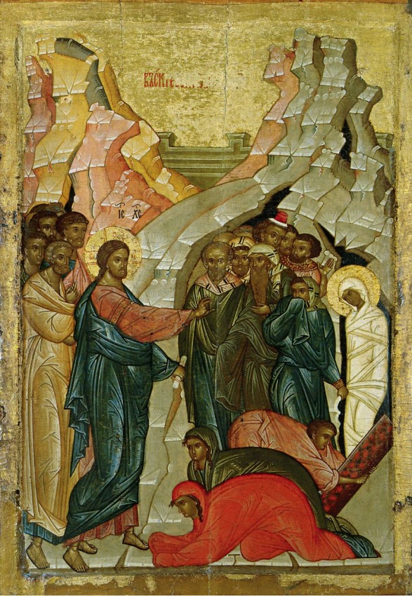 The Resurrection of Lazarus, from the festal row of the iconostasis of the Dormition Church in the village of Bolotovo near Novgorod, Russia 1470–1480.