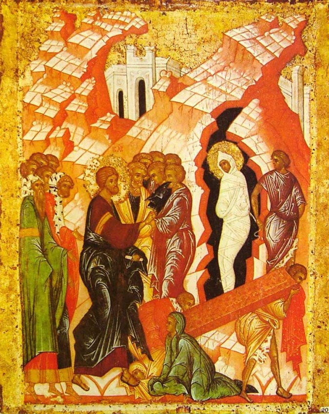 The Resurrection of Lazarus, icon from the St. Cyril of White Lake Monastery, late 15th c. Russian Museum, St. Petersburg, Russia. 