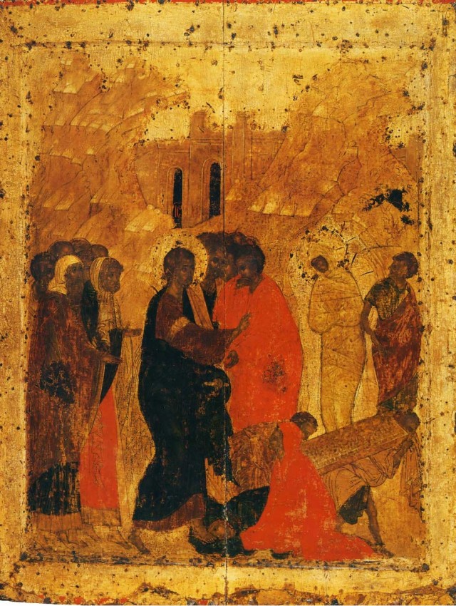 The Resurrection of Lazarus, from the festal row of the iconostasis in the Annunciation Cathedral of the Moscow Kremlin. Early 15th c. (1410–?).
