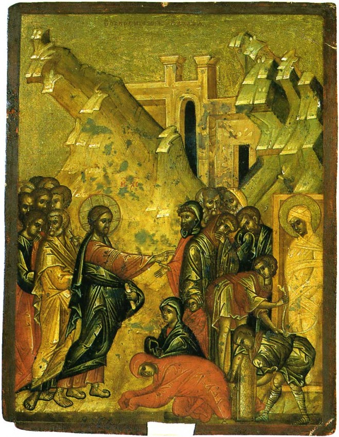 The Resurrection of Lazarus, Holy Trinity St. Sergius Lavra, Second quarter of the 15th c. Sergiev Posad Museum.