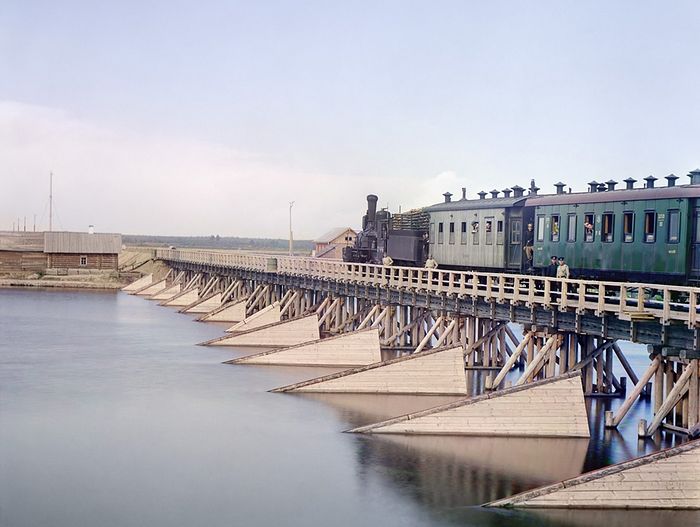С. М. Прокудин-Горский. Ж.д. мост через реку Шую [у Петрозаводска]. 1916 год