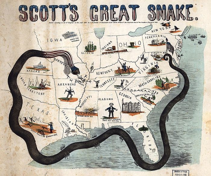 1861 map of General Scott’s Anaconda Plan. Photo: wikipedia.org