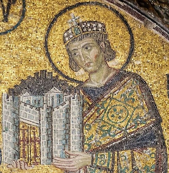 Emperor Constantine the Great, mosaic, detail of the southwestern entrance mosaic in Hagia Sophia. Photo: Wikipedia. 