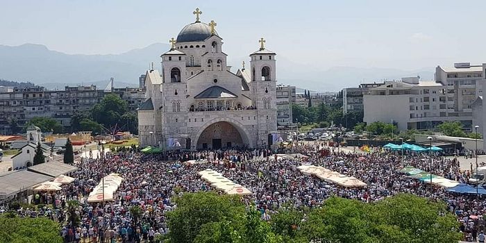Thousands of people attend the Liturgy at the Cathedral of the Resurrection in Podgorica, Montenegro, to show their support for the Serbian Orthodox Church.