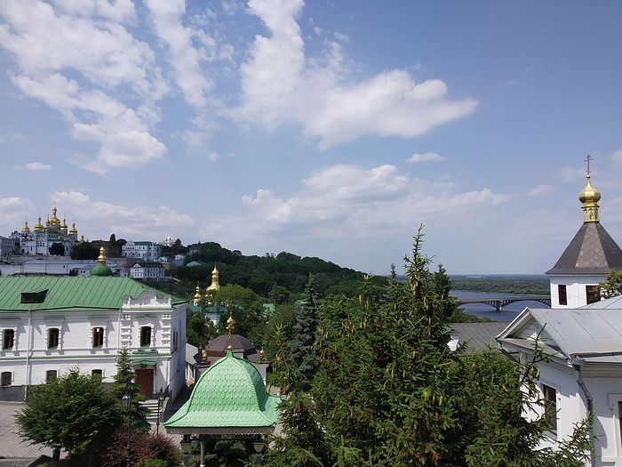 A view towards the upper lavra from the academy church, the great bell tower slightly out of sight. Photo: Matfey Shaheen