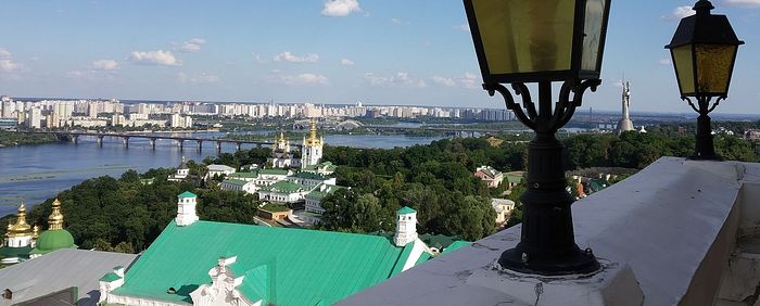 A view towards the academy church in the distance to the right of the river, taken from the Grand Lavra Belltower. Photo taken by Matfey Shaheen