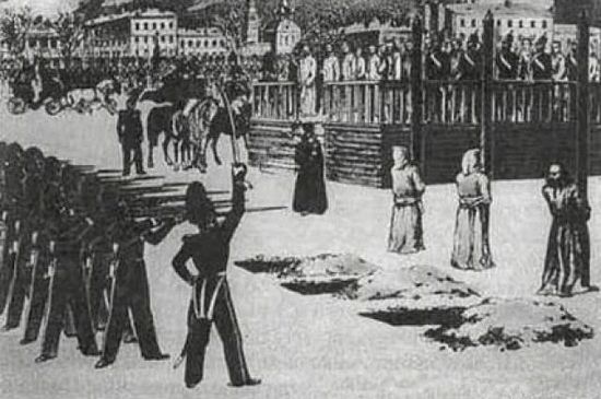 "The rite of execution at Semenovsky Parade Ground," B. Pokrovsky, 1849.