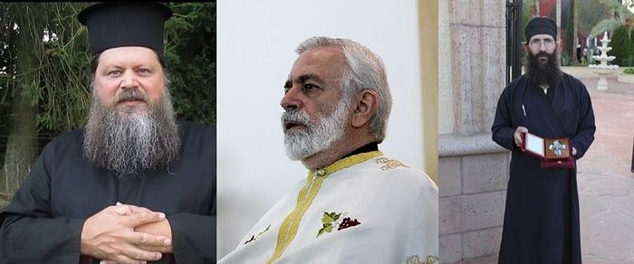 Fr. Spyridon Bailey (left), Fr. Emmanuel Hatzidakis (center), Fr. Ioannis Maridakis (right)