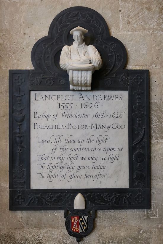 Memorial to Bishop Lancelot Andrewes at Winchester Cathedral, Hants (photo from Wikipedia)