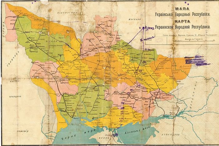 Украина на момент провозглашения Центральной радой независимости в январе 1918 года. Источник: wikipedia.com
