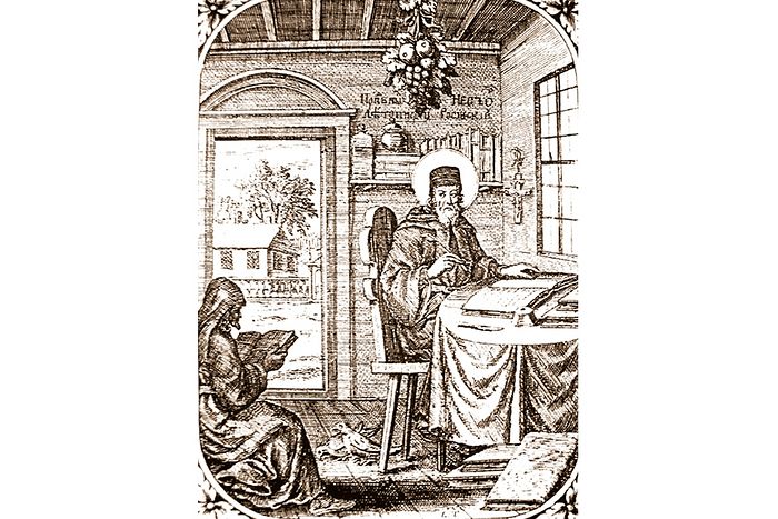Преподобный Нестор Летописец. Гравюра из Патерика 1702 г.