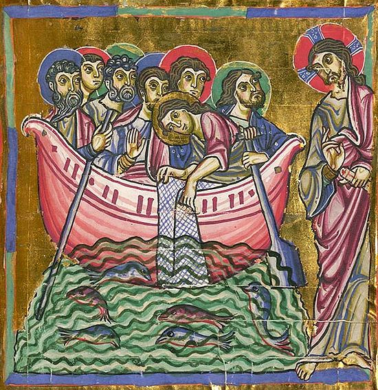 The Miraculous Catch of Fish, 12th Century manuscript, Salzburg. Photo: Pemptousia