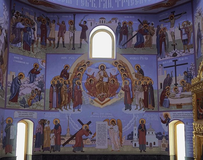 Северная стена с росписью «Собор юродивых Христа ради»