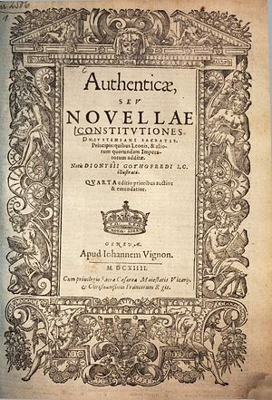 Новеллы Юстиниана. Титульный лист издания 1614 года