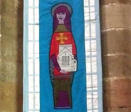St. Ethelfleda depicted on the festival banner of Romsey Abbey, Hants (provided by Mrs Elizabeth Hallett, Romsey Abbey)