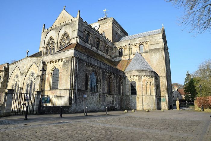 The exterior of Romsey Abbey in honor of the Virgin Mary and St. Ethelfleda, Hants (provided by Mrs Elizabeth Hallett, Romsey Abbey)