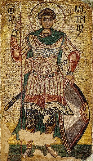 Demetrius of Thessaloniki. A mosaic of the Cathedral of Archangel Michael at St. Michael’s “Golden-Domed” Monastery in Kiev