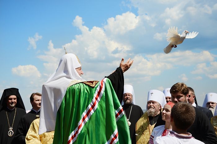 Ο Αγιώτατος Πατριάρχης Μόσχας και πάσης Ρωσίας κ.κ.Κύριλλος στο λόφο του Βλαδίμηρου στις γιορτές της 1025ετίας από τη Βάπτιση της Ρωσίας, 2013.