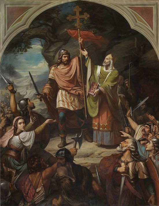 Король Пелайо в Ковадонге. Художник: Luis de Madrazo. 1855