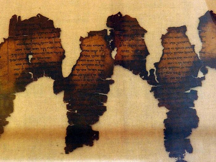 Fragments of the Dead Sea Scrolls, considered one of the greatest archeological discoveries of the 20th century, are displayed 18 June 2003 at Montreal's Pointe-a-Callieres Archeological Museum (Normand Blouin/AFP via Getty Images)