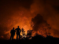 Fire raging near Monastery of St. Raphael in Mytilene, Greece