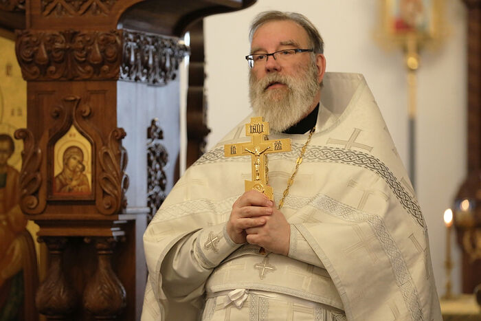 Hieromonk Constantine (Simon) Ph.D. delivering a sermon after liturgy. Father Constantine is known for his strict adherence to, and love for the Russian Orthodox liturgical tradition, on which he is a noted expert.