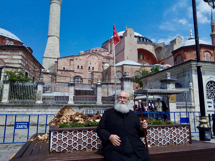Archbishop Damianos in front of Hagia Sophia 2018.