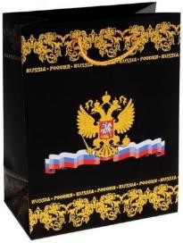 Бумажный пакет с гербом РФ, на котором присутствуют символ христианства Крест