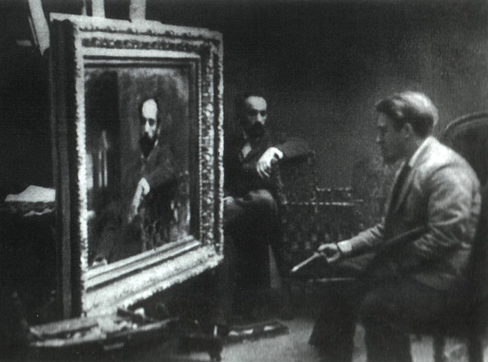 Валентин Александрович Серов пишет портрет Левитана, 1890-е