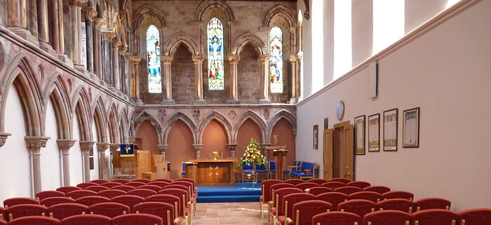 Inside the Coldingham Priory Church, Scottish Borders (used with kind permission of the Minister of Coldingham Priory).