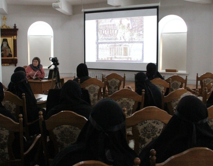 The sisters at a lecture on Church art