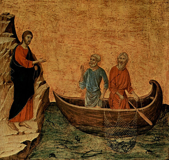 Duccio di Buoninsegna. The Calling of the Apostles Peter and Andrew (from the Maestà) c. 1308–1311.