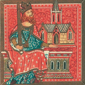 Король Мерсии Оффа. Миниатюра из «Золотой книги Сент-Олбанса». 1380 г.