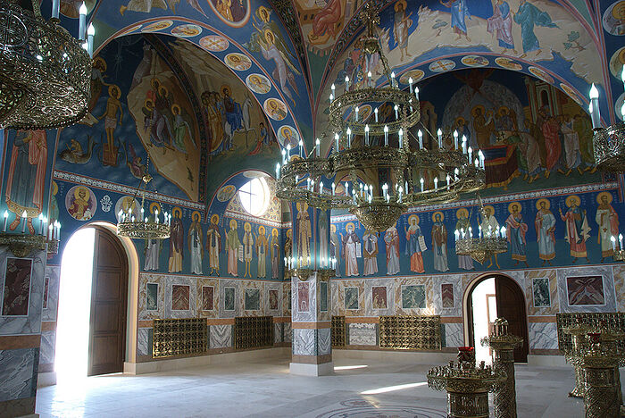 Painting of the interior of the Church at the Russian Pilgrim’s Residence at the site of Baptism of Jesus Christ (Jordan)